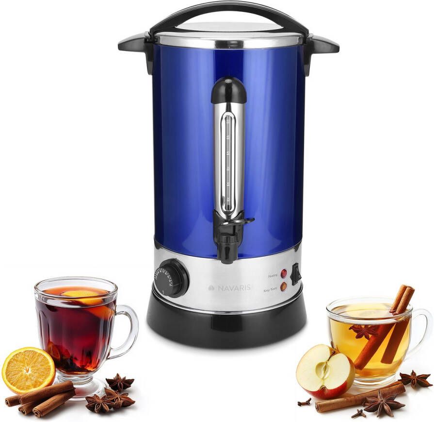 Navaris glühweinketel met temperatuurregelaar 10L RVS glühweinkoker met tap Warm water ketel Thermostaat Oververhittingsbeveiliging Blauw