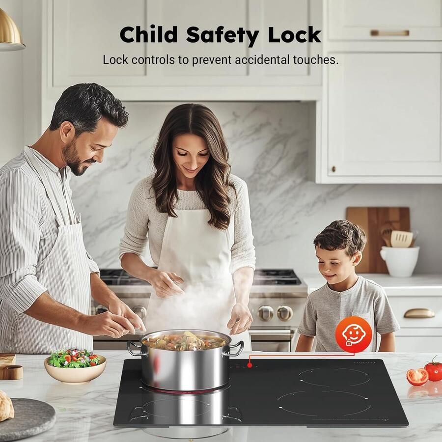 Navy Elektrische Keramische Kookplaat 60 cm – 4 Kookzones – Touch Control – 9 Vermogensniveaus – Kinderslot – Modern Glaskeramisch Design