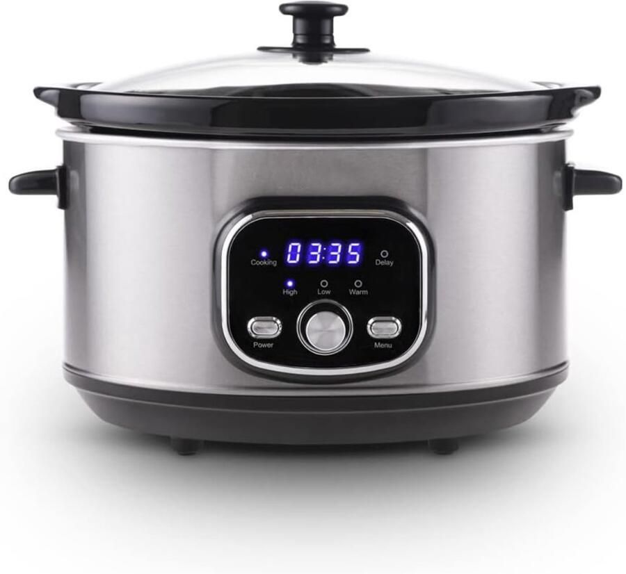 NBAP Slowcooker met Timer Keramische Binnenpan Hotpot Zilver