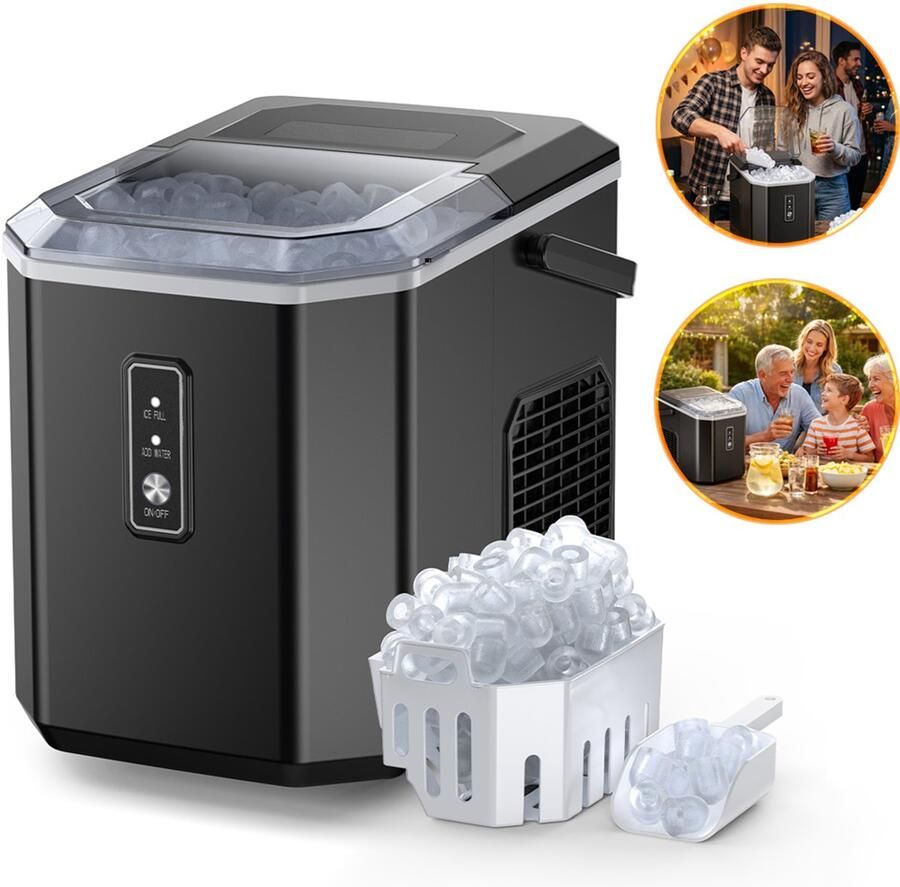NCRealher 1.2L Ijsblokjesmachine Voor Op Het Aanrecht IJsblokjesmaker 9 Kubussen Klaar In 6 Minuten Draagbare Ijsmachine Met Draaghendel 12 kg 24 uur Zelfreinigend