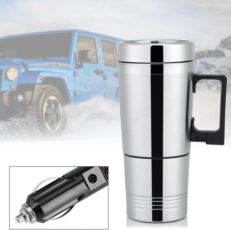 NCRealher 12V Waterkoker Auto-Elektrische Beker Roestvrijstalen Elektrische Waterkoker Waterverwarmer Autowaterverwarmerfles