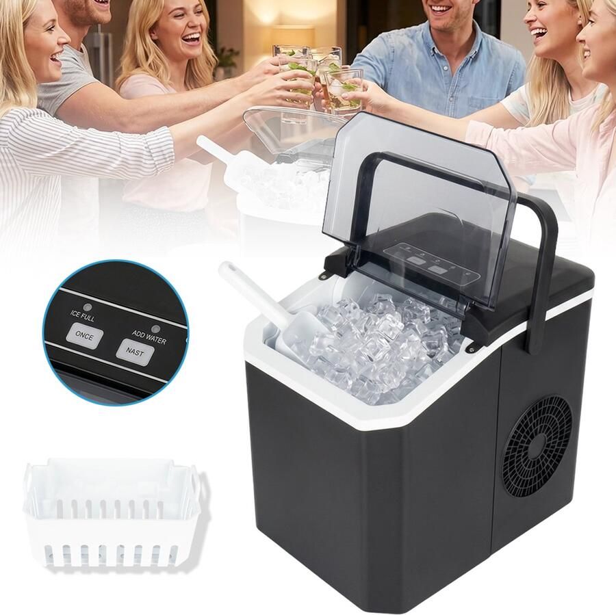 NCRealher 1.3L Ijsblokjesmachine Voor Op Het Aanrecht Ijsmachine Met Draagbaar Handvat Mandje En Schepje 9 Bullet Cubes In 6-13 Minuten