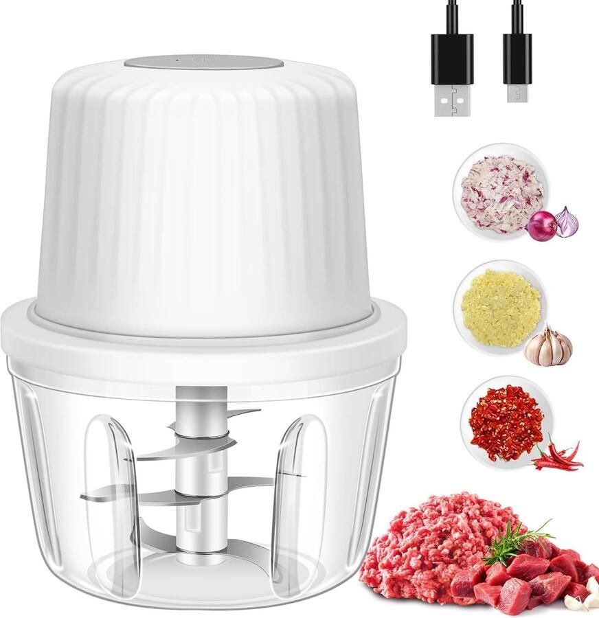NCRealher 400 Ml Elektrische Knoflookhakker Knoflookmolen Met 6 Messen Mini-Groentehakker Draagbare Usb-Foodprocessor Voor Gember Chili En Fruit