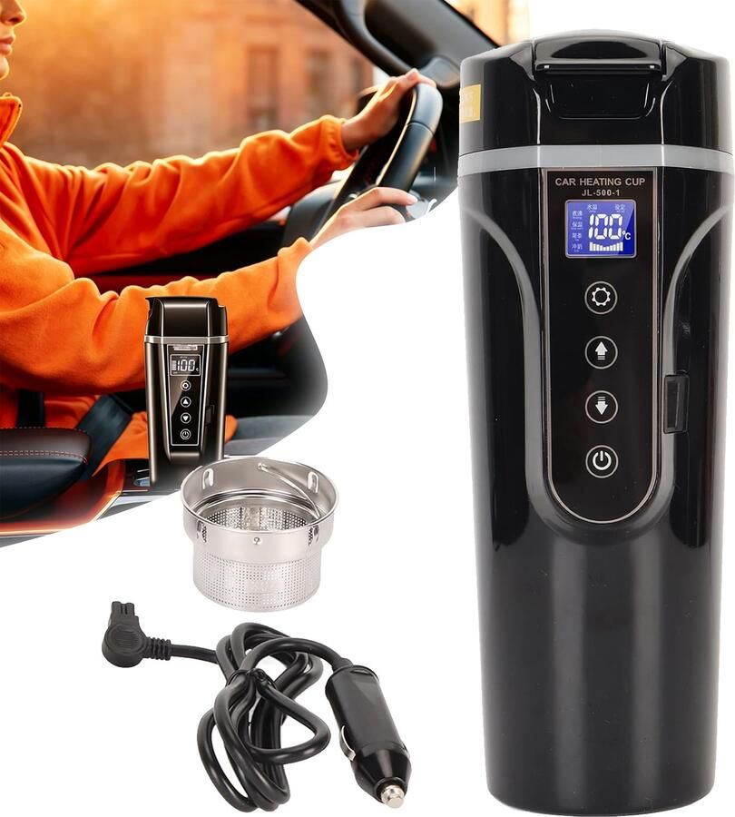 NCRealher 500ml Elektrische Waterkoker Voor In De Auto 12v 24v-Waterkoker Voor Onderweg Verwarmbare Beker Met Lcd-Display