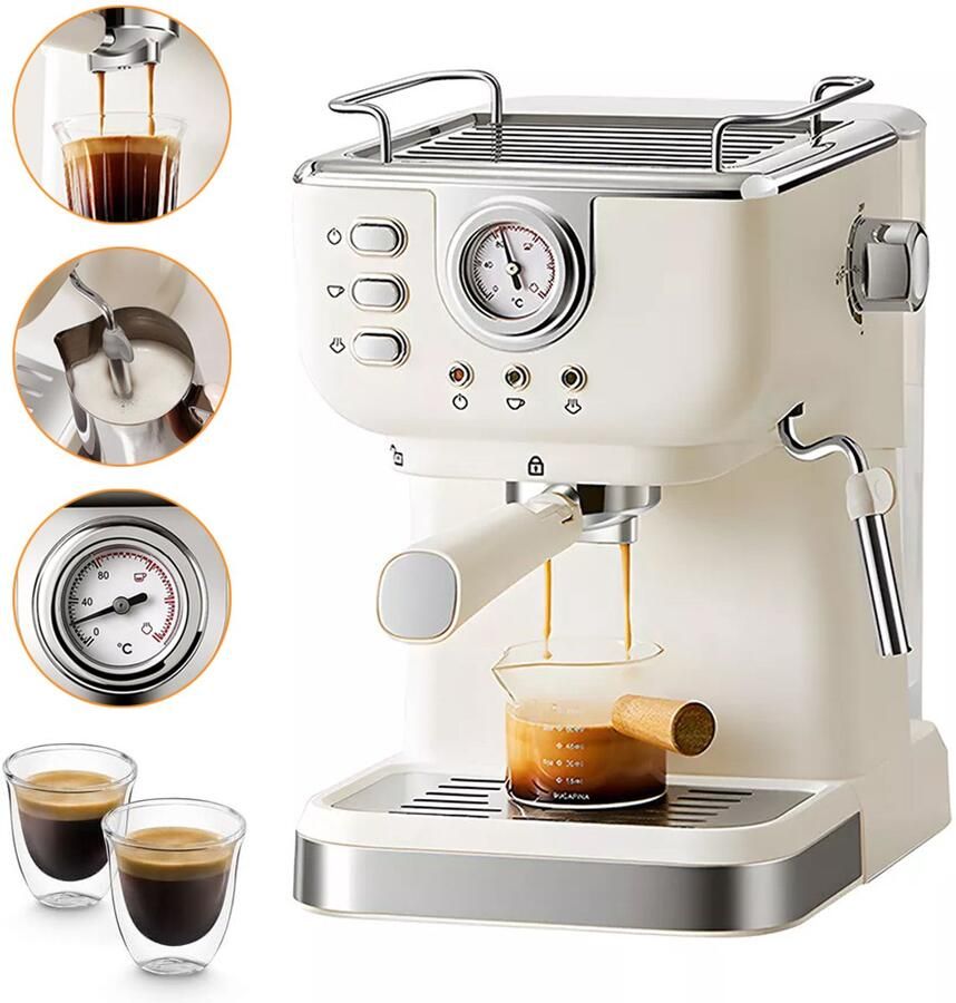 NCRealher Espressomachine Met Melkschuimer 20 Bar Drukpomp Professionele Koffiemaker 1.5L Geschikt Voor Cappuccino En Latte