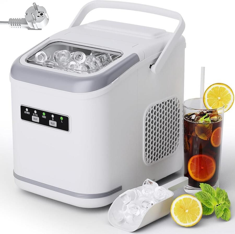 NCRealher Ijsblokjesmachine Voor Op Het Aanrecht 12 Kg 24 Uur 9 Bullet Ice Cubes in 6 Minuten Draagbare Ijsblokjesmaker Inclusief Ijsschep En Mandje 2 Ijsformaten