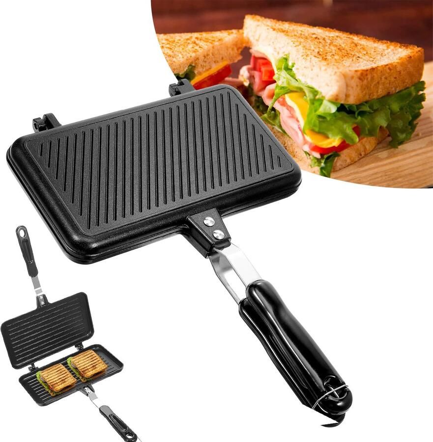 NCRealher Sandwichmaker Anti-Aanbak Grillpan Voor Panini's Aluminium Flip Pan Tosti-Apparaten Voor Op Het Fornuis Bakvorm