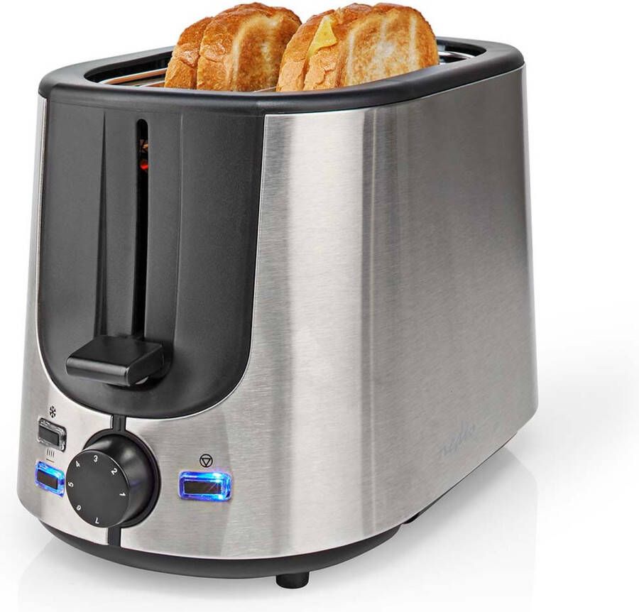 Nedis Broodrooster Roestvrij Stalen Serie 2 Sneetjes Brood 2 Sleuven Bruining niveaus: 7 Ontdooifunctie Broodjesrek Aluminium - Foto 2