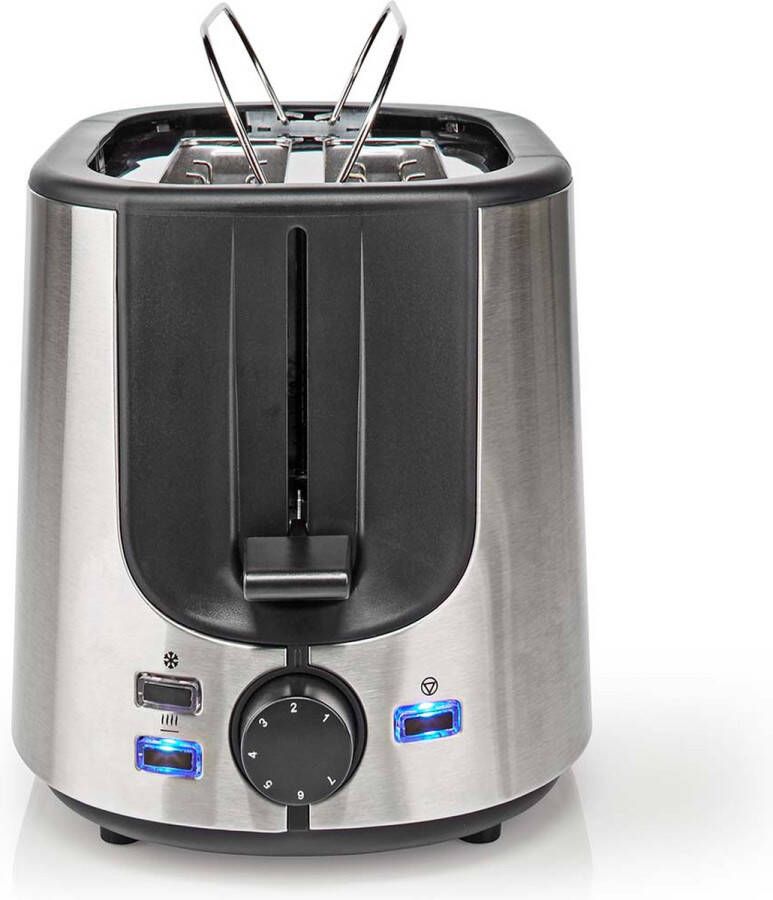 Nedis Broodrooster Roestvrij Stalen Serie 2 Sneetjes Brood 2 Sleuven Bruining niveaus: 7 Ontdooifunctie Broodjesrek Aluminium