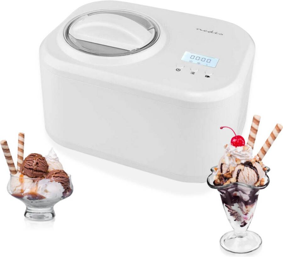 Nedis IJsmachine – IJsmaker – Zelfvriezend – Nakoelfunctie – LCD-display – 1.0 L – Wit