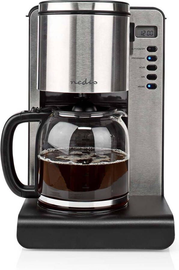 Nedis Koffiezetapparaat Filter Koffie 1.5 l 12 Kopjes Warmhoudfunctie Timer schakelaar LCD scherm Klokfunctie Aluminium Zwart - Foto 1