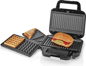 Nedis Multi grill Sandwich Waffle 700 W 22 x 12.5 cm Automatische temperatuurregeling Kunststof Roestvrij Staal