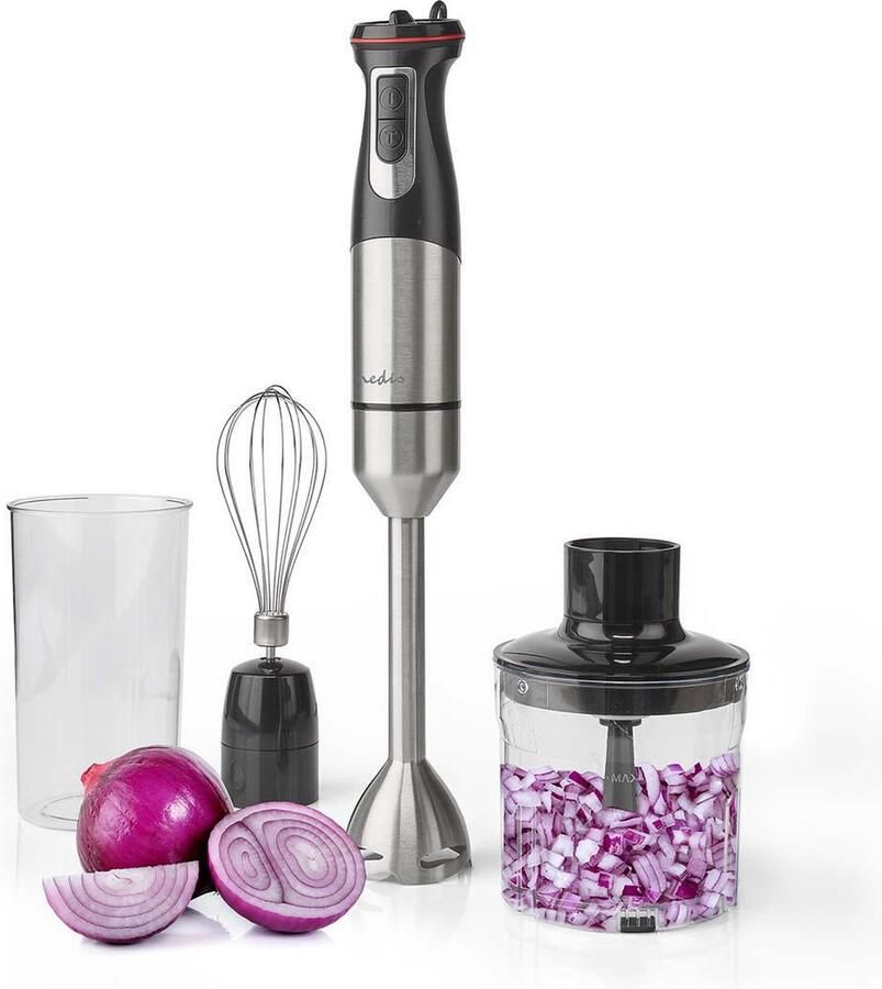 Nedis Staafmixer 800 W Snelheidsinstellingen: Variabele Snelheidsregeling Hakmachine Aluminium Zwart - Foto 2