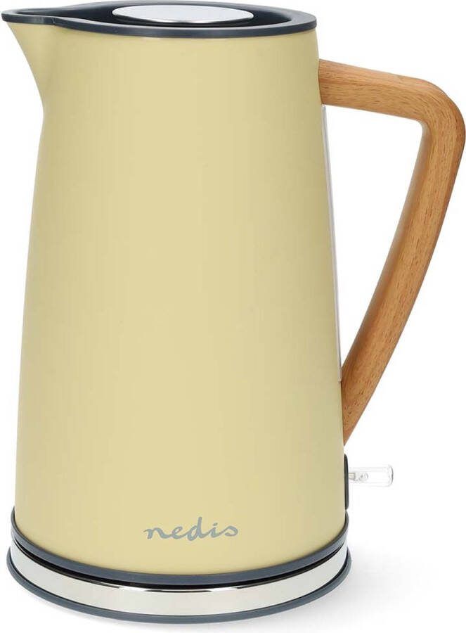 Nedis Waterkoker 1.7 l Roestvrij Staal Soft-Touch Geel 360 graden draaibaar Verborgen verwarmingselement Strix-controller Droogkookbeveiliging