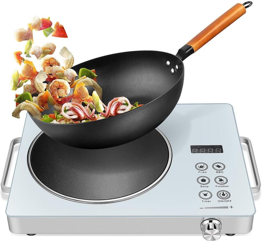 Nee Elektrische Kookplaat Inductie – 2200W Kookzone met Touch Control – Draagbare Ceramische Kookplaat voor Thuis Kantoor & Reizen – 11 Vermogenstanden – EU-stekker