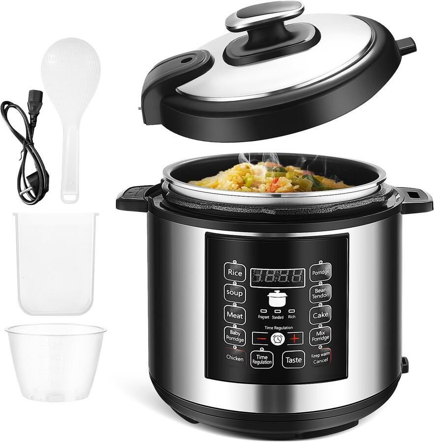 Nee Elektrische Snelkoker – 6 Liter Grote Inhoud – Multifunctionele Rijstkoker & Soeppan – Hoge Druk Koken – Voor Gezinnen & Feestjes – Zilver