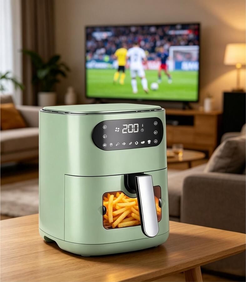 NETTLIFE Airfryer 6L Hetelucht friteuse met Kijkvenster 1500W 7 Bakprogramma's 80-200°C Instelbaar Timer & Touchscreen Tot 5-6 personen Groen