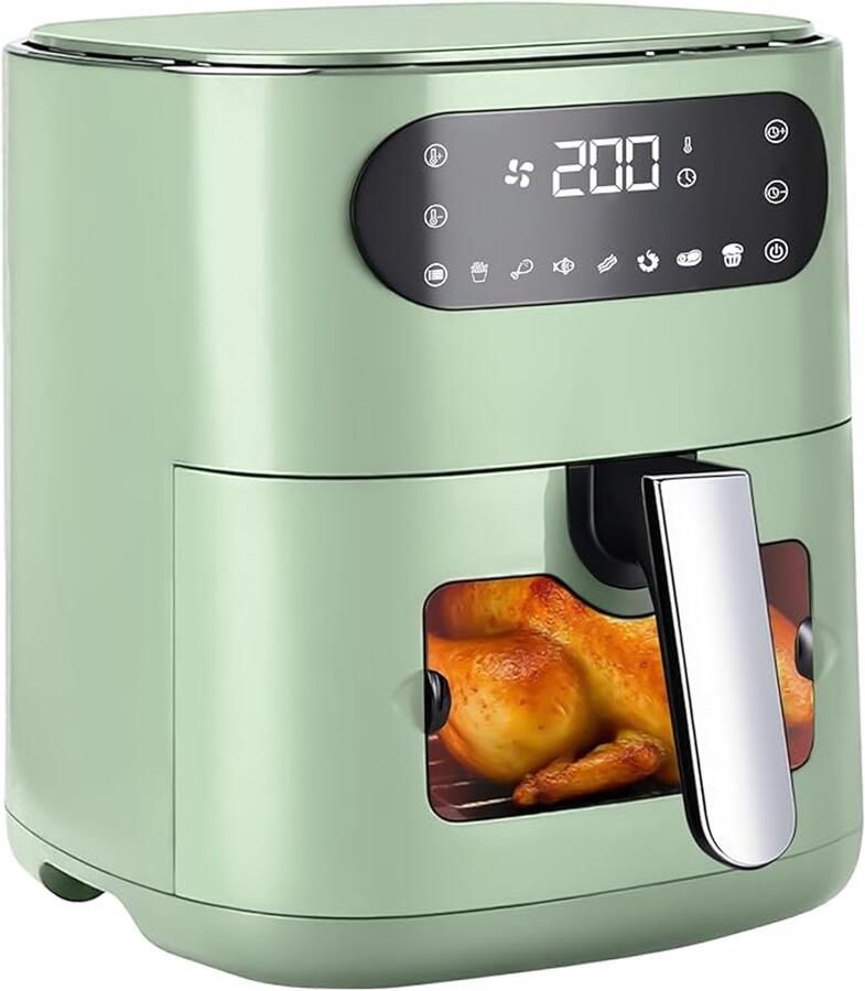 NETTLIFE Airfryer Hetelucht friteuse 6L Kijkvenster 1500W 7 Bakprogramma's 11 functies 80-200 °C Instelbaar Tot 5-6 personen met Timer & Touchscreen groen