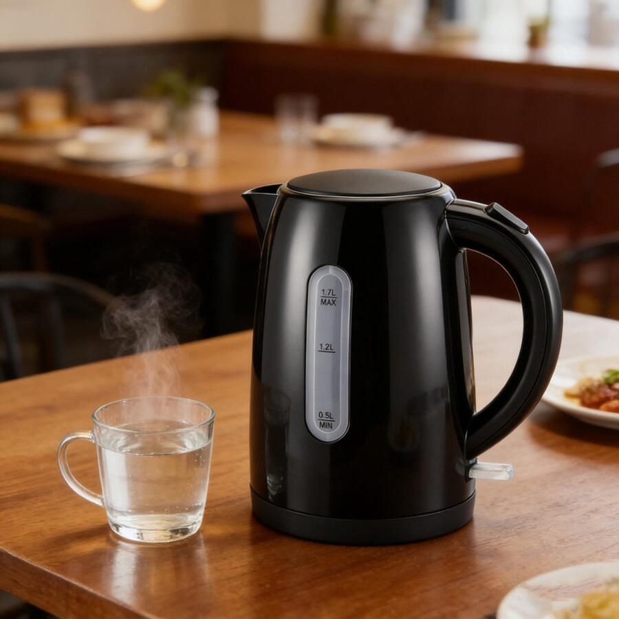 NETTLIFE Elektrische Waterkoker 1.7L Zwart RVS Binnenkant Snelle Kookfunctie Droogkookbeveiliging Antislipvoet Voor Thuis En Kantoor