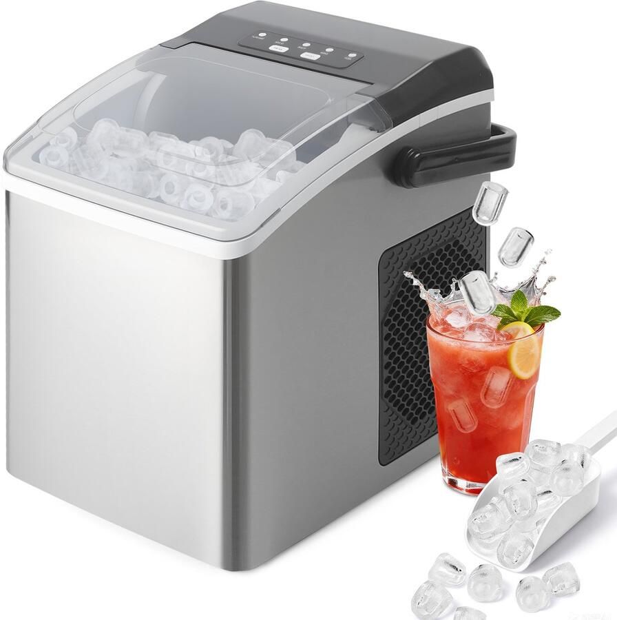 NETTLIFE IJsblokjesmachine zilvergrijs 125W 1.3L draagbaar 12 kg 24uur IJsblokjesmaker 9 ijsblokjes in 6 Min. voor Kantoor Camping Feest