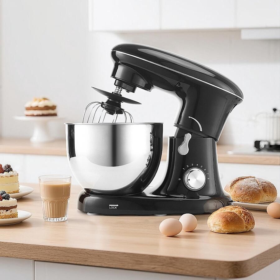 NETTLIFE Keukenmachine – 1400W – 5L Rührschüssel – met Knethaken Rührbesen Schneebesen – Voor Brot Pizzateig Kuchen Sahne – Zwart