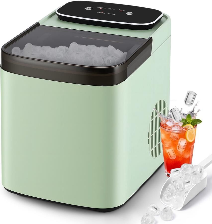 NETTLIFE Kleine Compacte & Stille IJsmachine – Snel IJs 9 Blokken in 6 Min 2 IJsmaten Tot 14 Kg 24 U Automatische Stop Zelfreinigend Draagbaar Keuken Kantoor Bar Feest Groen