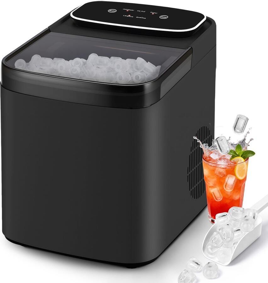 NETTLIFE Kleine Compacte & Stille IJsmachine – Snel IJs 9 Blokken in 6 Min 2 IJsmaten Tot 14 Kg 24 U Automatische Stop Zelfreinigend Draagbaar Keuken Kantoor Bar Feest Grijs