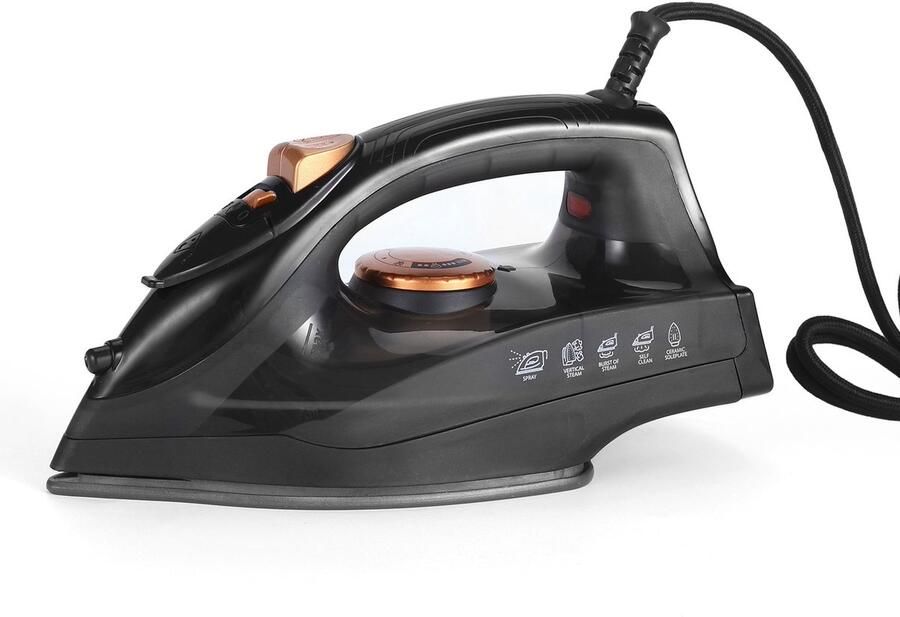 NETTLIFE Stoomstrijkijzer 1200W Keramische Strijkplaat Anti-Kalk Snel Opwarmen Zwart