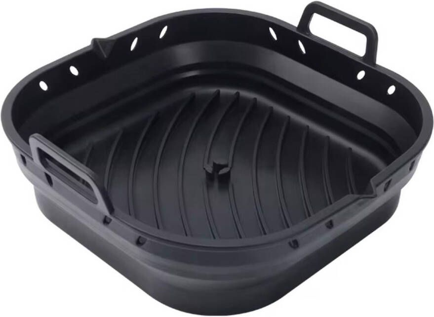 Nexlora siliconen airfryer bakvorm vierkant 22×23×6 cm – Zwart – Accessoire voor o.a. Philips met afscheiding schenktuit en ribbelbodem; BPA-vrij vaatwasserbestendig hittebestendig tot 220°C geschikt voor o.a. Philips Airfryer XL