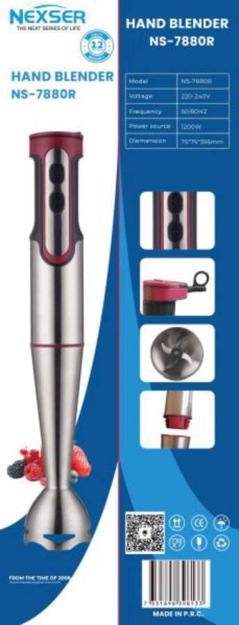 Nexser 1200W Staafmixer – Hand Blender met RVS Staaf en 4-Mes Systeem – Krachtige Soepmixer en Smoothie Blender met Traploze Snelheidsregeling
