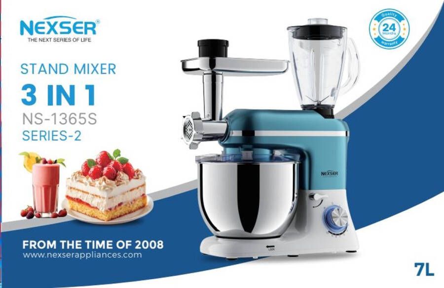 Nexser 1500W 5-in-1 Keukenmachine – Multifunctionele Stand Mixer Vleesmolen Blender & Sapmachine – 6 Snelheden