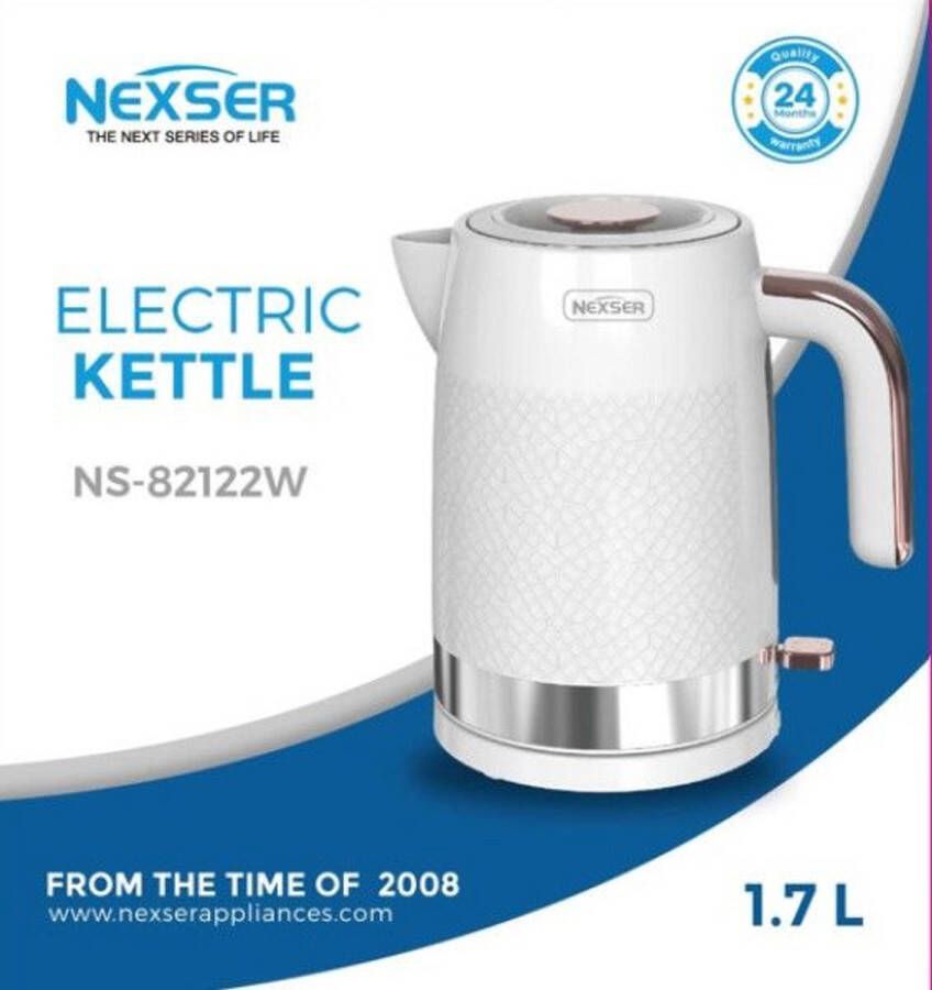 Nexser 1.7L Elektrische Waterkoker – 1850W – Snelkookfunctie – 360° Draaibare Basis – Automatische Uitschakeling – Veilig & Stijlvol