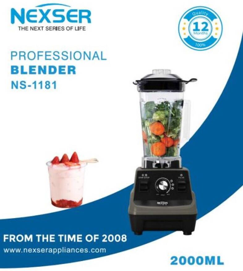 Nexser 2L Professionele Blender – 1800W Heavy Duty Smoothie Food Grinder & Spice Blender – Multifunctioneel voor Thuis en Horeca