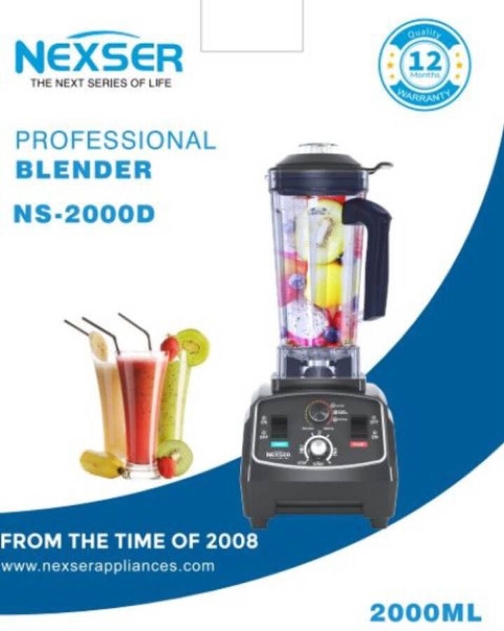 Nexser 3-in-1 Blender – 2L BPA-vrije Kan – 1600W Krachtige Multifunctionele Smoothie Sojamelk en Sap Maker – Food Processor voor Thuis