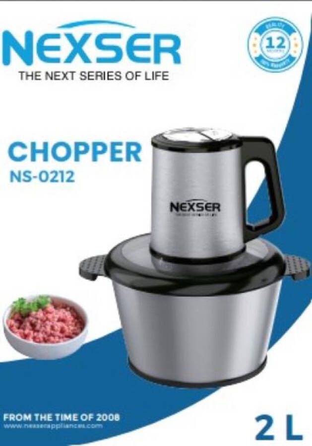 Nexser 300W Mini Vleesmolen – 2L RVS Kom – 3 Snelheden – Compacte Food Processor & Yam Pounder – Duurzaam & Krachtig