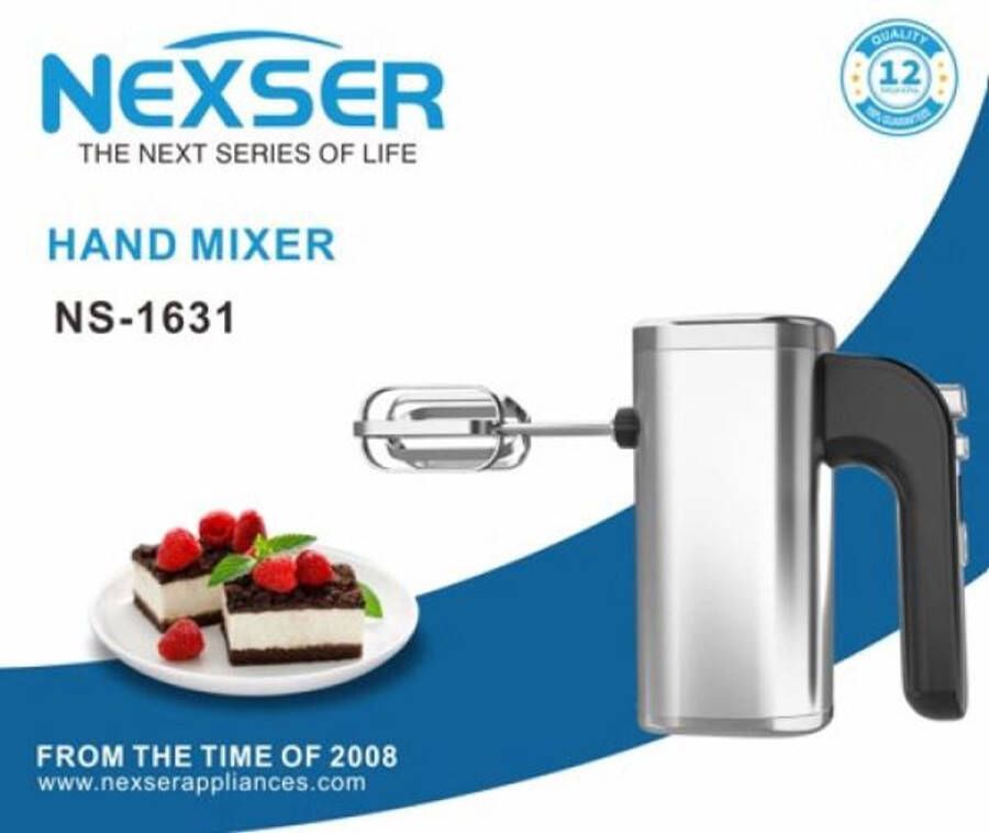 Nexser 400W Hand Mixer – 5 Snelheden – Metalen Handheld Keukenmixer voor Huis en Horeca