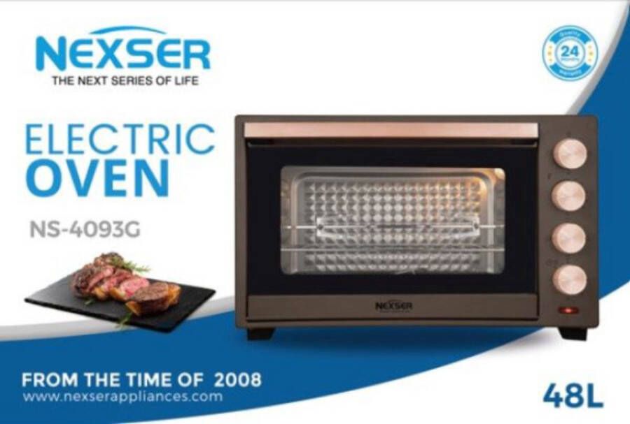 Nexser 48L Multifunctionele Air Oven – 2000W – Elektrische RVS Oven voor Bakken Braden Pizza Grillen en Air Frying – Grote Capaciteit voor Thuis en Horeca Bruin