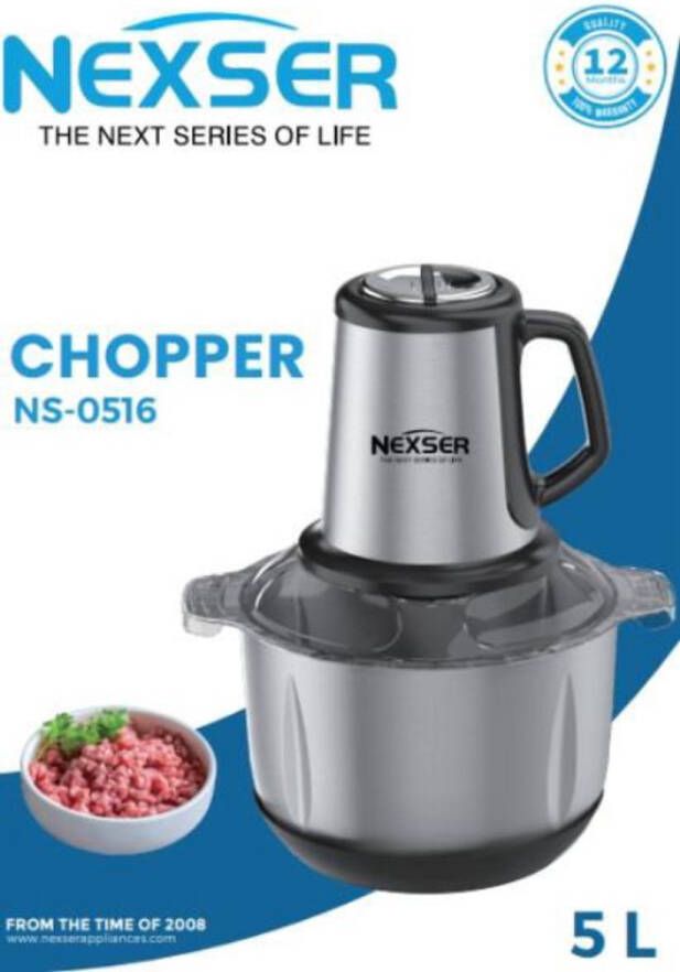 Nexser 5L Fufu Machine – 1500W – Elektrische Yam Pounder & Vleesmolen – Pure Koper Motor – RVS – 2 Snelheden – Food Processor
