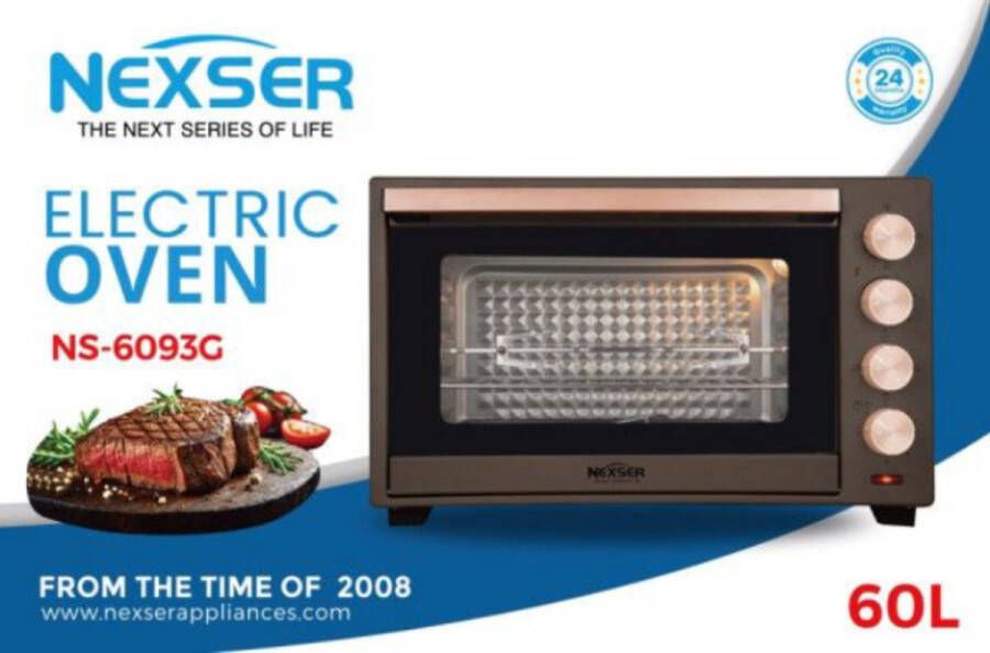 Nexser 60L Multifunctionele Air Oven – 2000W – Elektrische RVS Oven voor Bakken Braden Pizza Grillen en Air Frying – Grote Capaciteit voor Thuis en Horeca Bruin