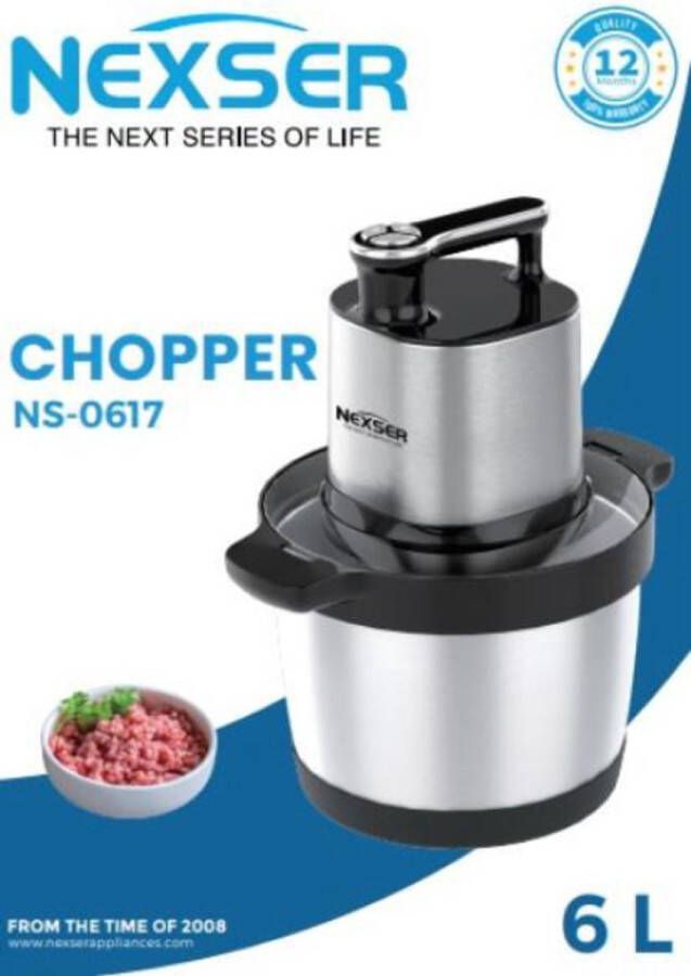 Nexser 6L Fufu Machine – 1500W – Elektrische Yam Pounder & Vleesmolen – Pure Koper Motor – RVS – 2 Snelheden – Food Processor