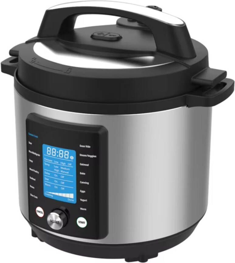 Nexser Elektrische Snelkookpan 10-in-1 – 6L – 1000W – RVS – Touchscreen – LED Display – Instelbare Druk – Anti-aanbaklaag – 8-Voudige Beveiliging