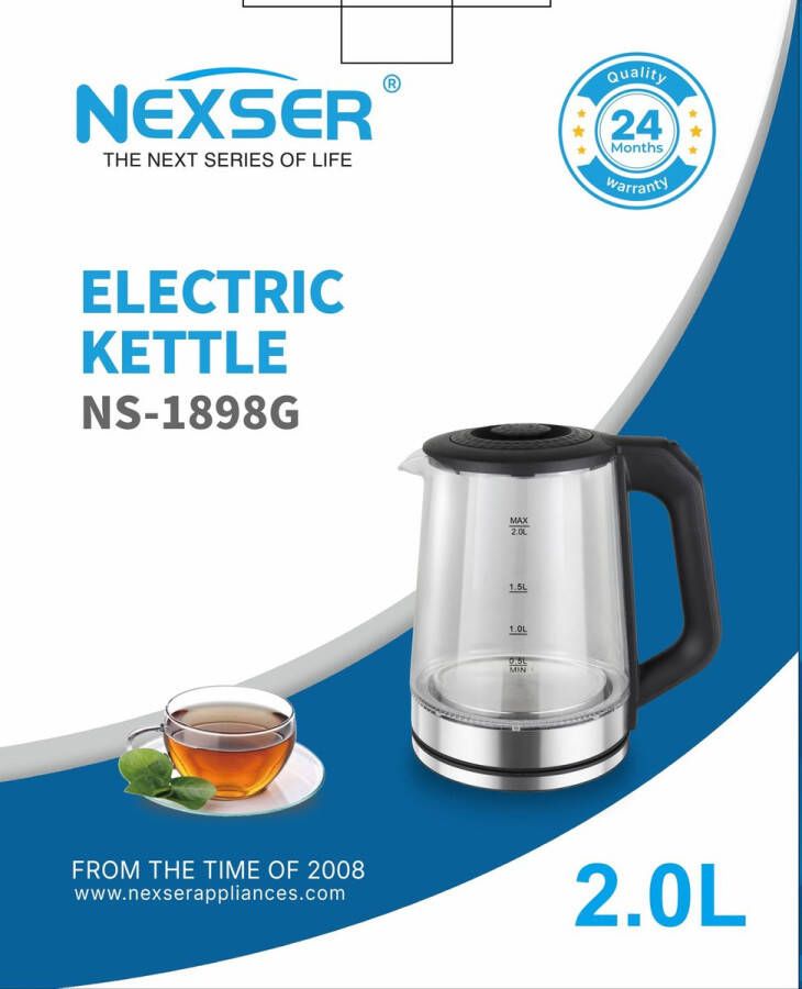 Nexser Ne 2L Elektrische Waterkoker 1500W RVS LED Display Temperatuurregeling Warmhoudfunctie Automatische Uitschakeling