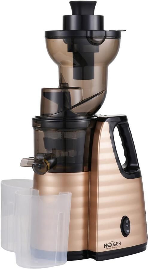 Nexser 150W Slow Juicer – Professionele Langzame Juicer met Grote Vulopening – RVS Mes & Zelfreinigend – Goud