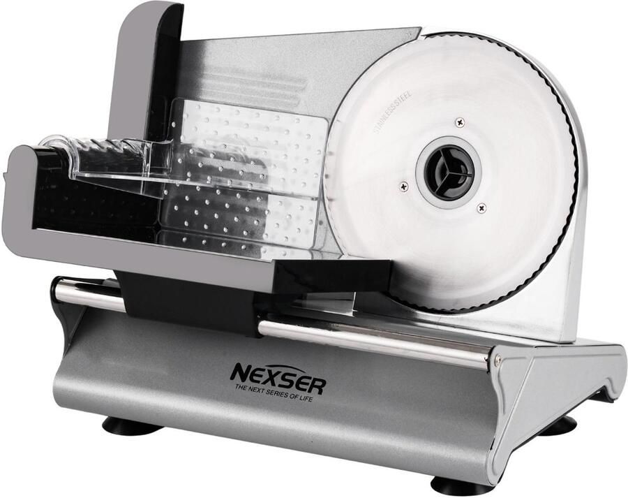 Nexser 200W Elektrische Vleessnijder – Aluminium Food Slicer met Pure Copper Motor – Instelbare Dikte 0-15mm – Veiligheidsmesbeschermer – Antislip Voet