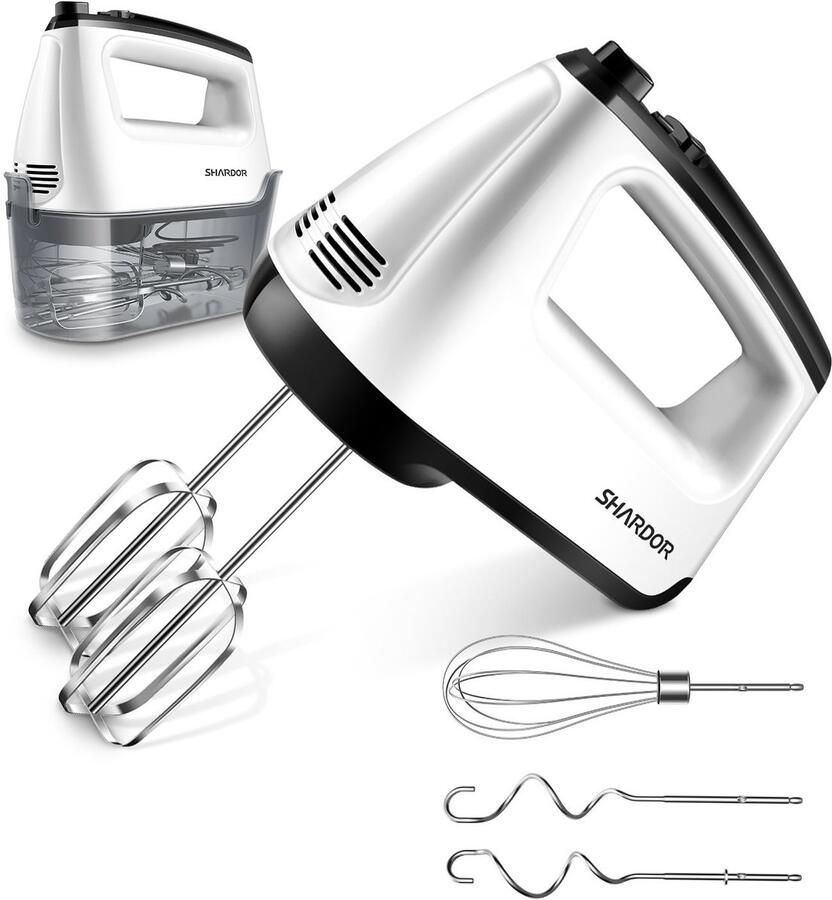 Nexser 200W Handheld Mixer – 6 Snelheden – 5 RVS Accessoires voor Bakken en Mixen – Egg Beater Whisk en Deeghaak