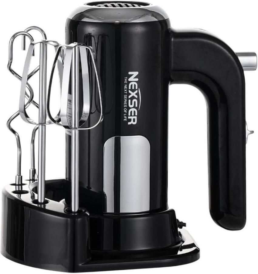 Nexser 200W 3-in-1 Hand Mixer – 5 Snelheden – RVS Behuizing – Inclusief Basis – Turbofunctie voor Bakken en Mixen