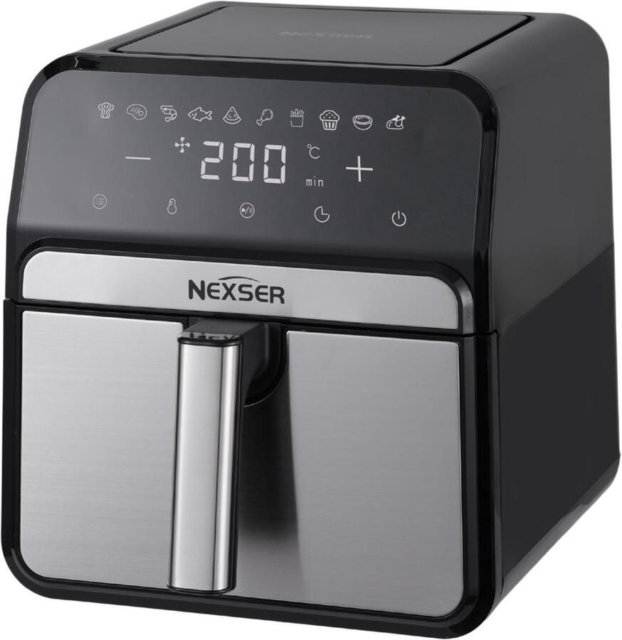 Nexser Airfryer 8L – Digitale Heteluchtfriteuse – 1800W – RVS – Touchscreen LED Display – Olievrij – Multifunctioneel – Easy Clean – Familieformaat