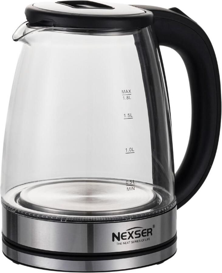 Nexser 1.8L Glazen Elektrische Waterkoker 1500W LED Verlichting Automatische Uitschakeling Draadloos 360° Basis