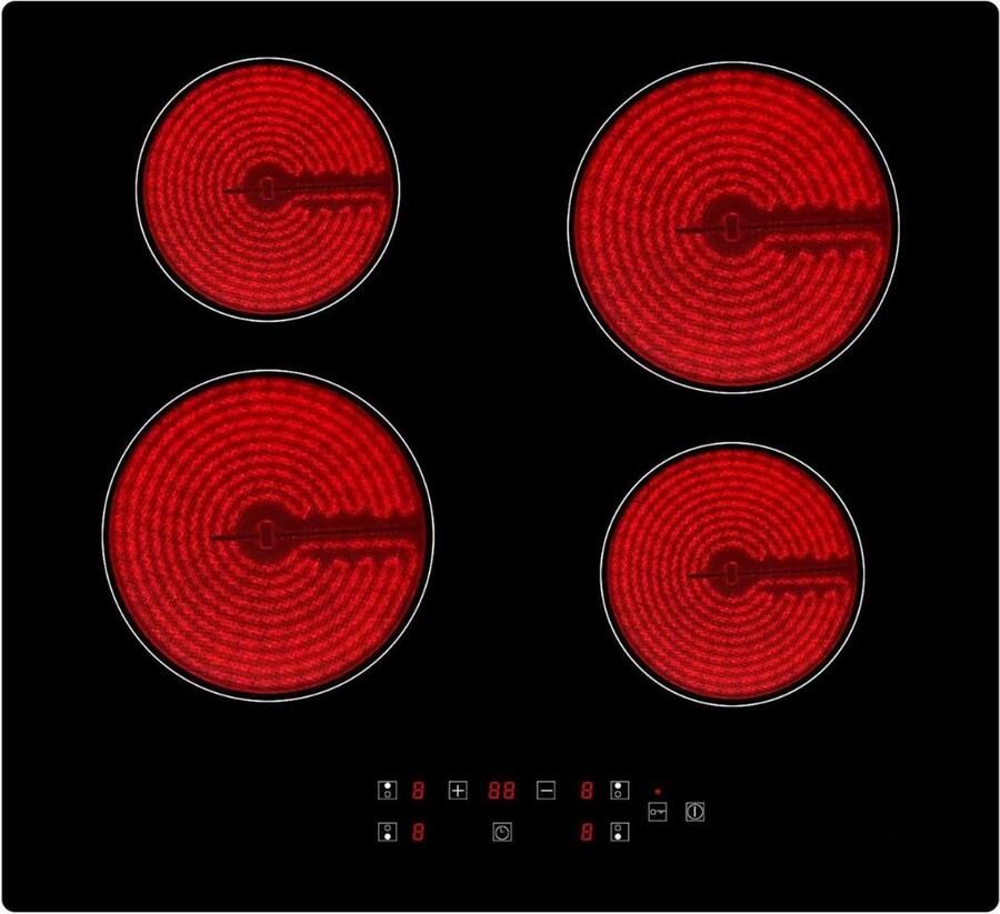 Nexvo Elektrische Kookplaat 4 Pits Elektrische Fornuis Elektrische Kookplaat Vrijstaand 4 Kookzones Kinderslot Zwart ‎52cm x 59cm x 6cm