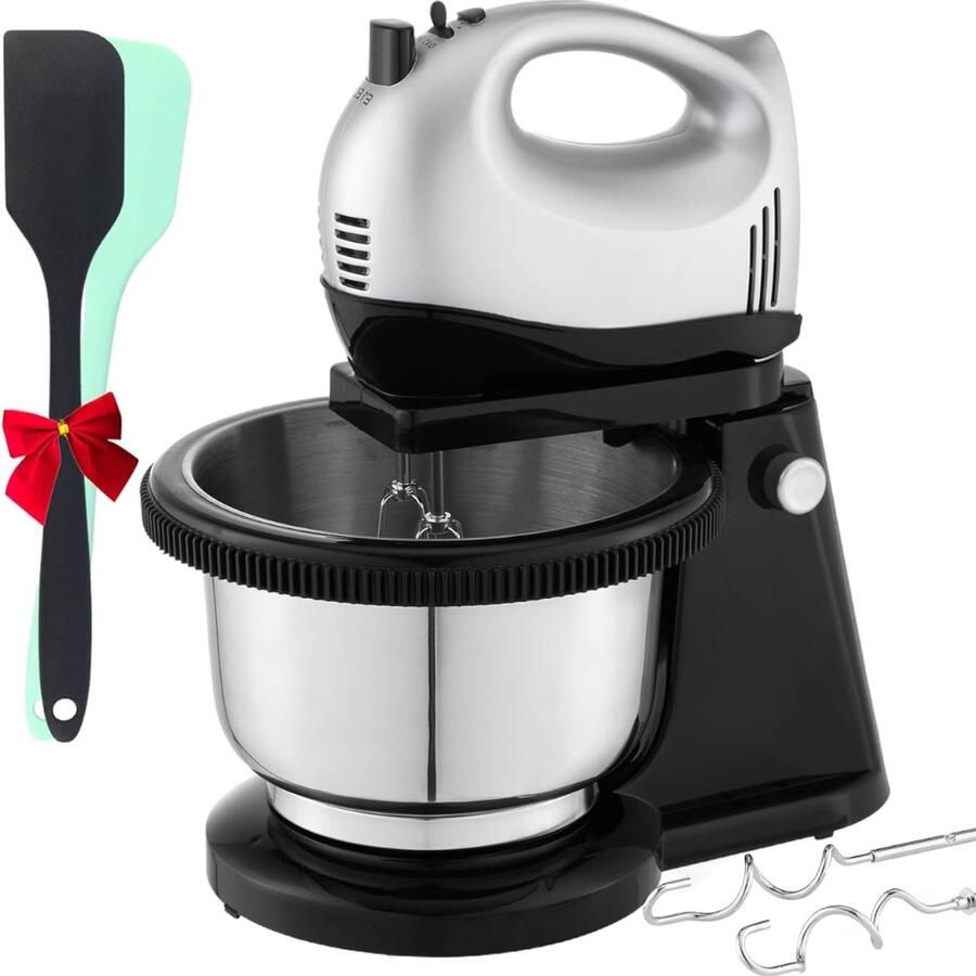 Nexvo Mixer met mengkom Mixer met mengkom keukenmachine Zwart Zilver 31cm x 24cm x 20cm
